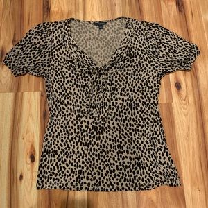 Banana Republic Leopard Print Tie-Neck Blouse in Tan and Black